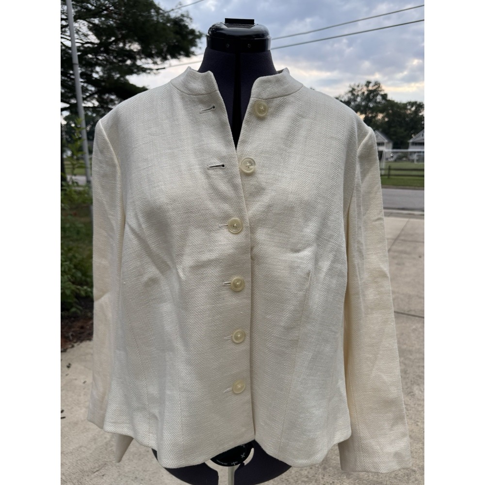 Lauren Ralph Lauren 18W Linen Jacket Cream Herringbone Button Blazer Plus Size